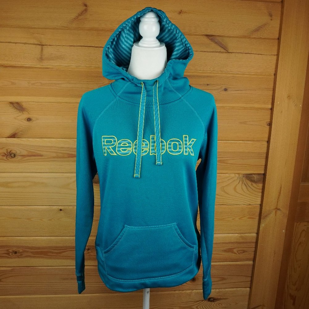 Reebok Teal and Yellow Hooded Pullover Sweatshirt Size Small